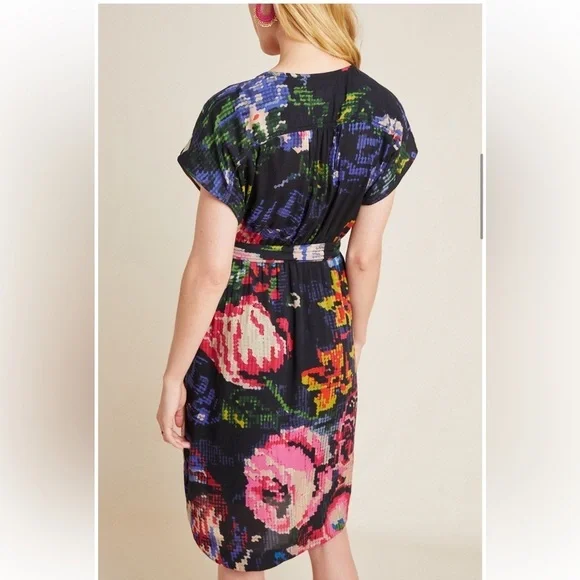 Anthropologie Astrid Needlepoint Floral Pockets V-Neck Dress Modal bobo size M - Picture 10 of 13
